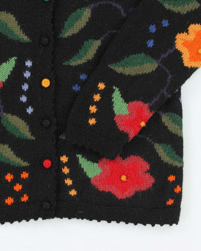 Vintage Alpaca Knit Floral Cardigan - M