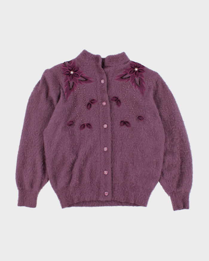 Vintage 80s Keomi Purple Angora Cardigan - L