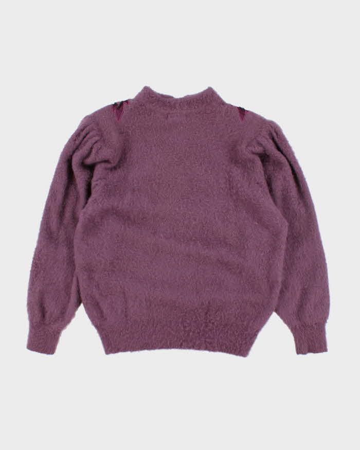 Vintage 80s Keomi Purple Angora Cardigan - L
