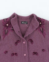 Vintage 80s Keomi Purple Angora Cardigan - L