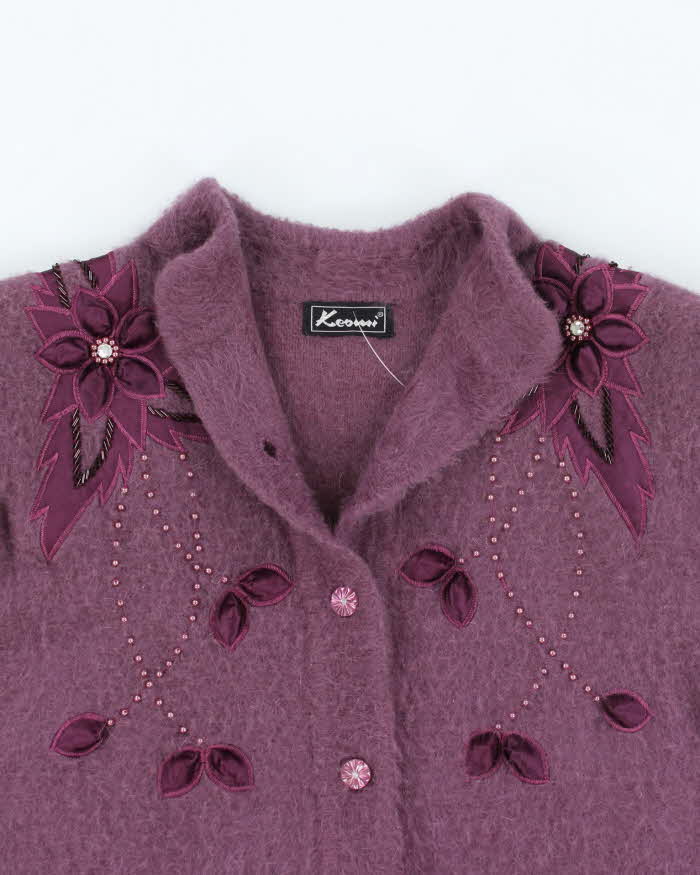 Vintage 80s Keomi Purple Angora Cardigan - L