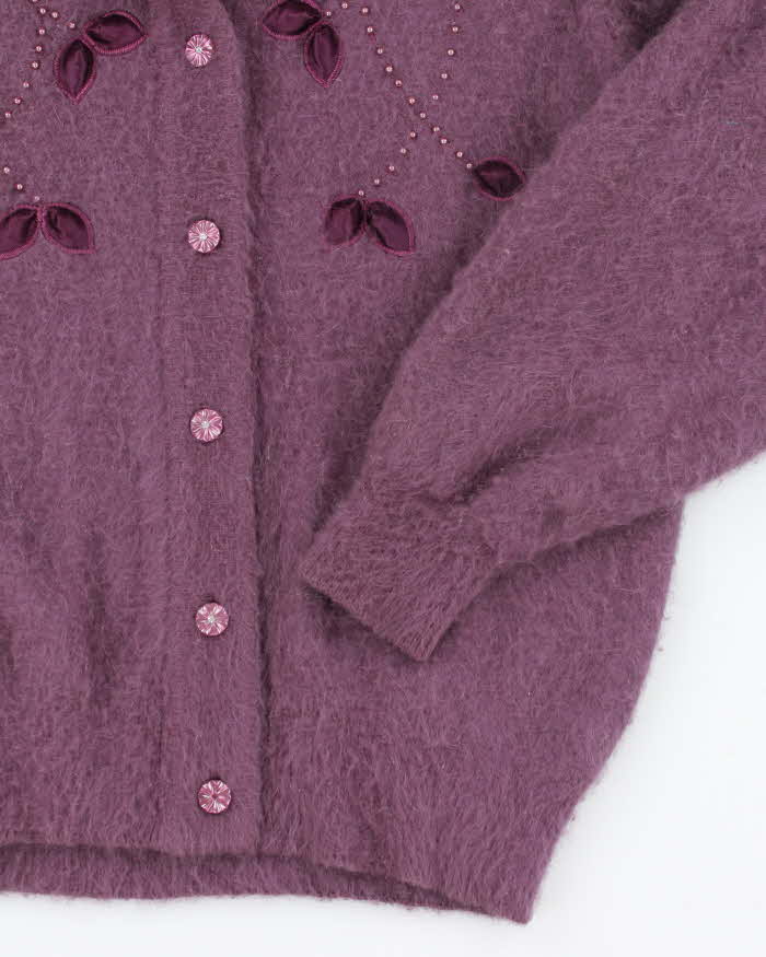 Vintage 80s Keomi Purple Angora Cardigan - L