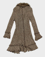 Vintage Y2k 00s Oze Buckle Faux Fur Collar Cardigan - M