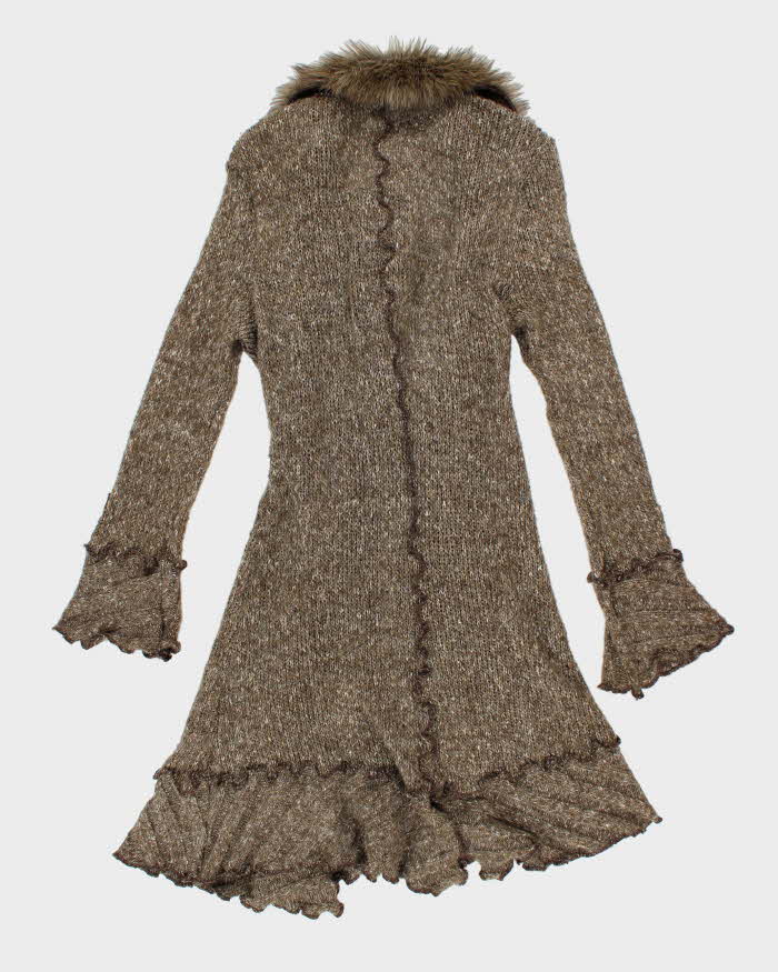 Vintage Y2k 00s Oze Buckle Faux Fur Collar Cardigan - M