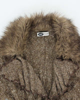 Vintage Y2k 00s Oze Buckle Faux Fur Collar Cardigan - M