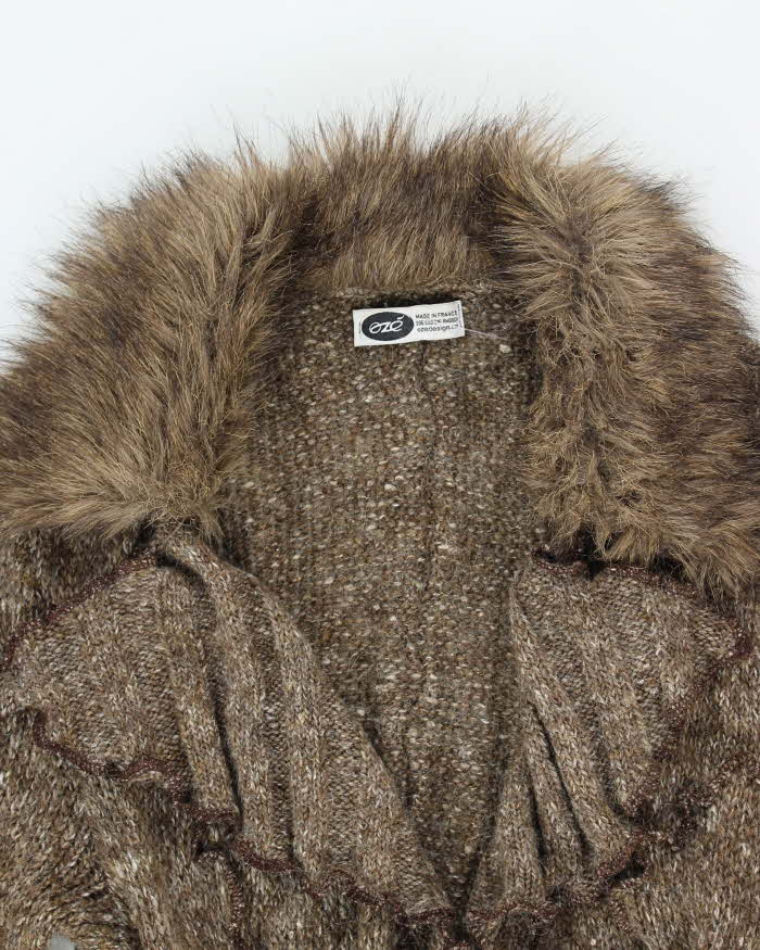 Vintage Y2k 00s Oze Buckle Faux Fur Collar Cardigan - M