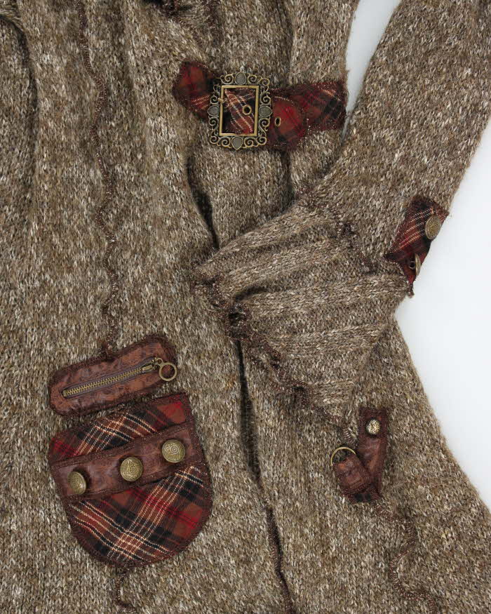 Vintage Y2k 00s Oze Buckle Faux Fur Collar Cardigan - M