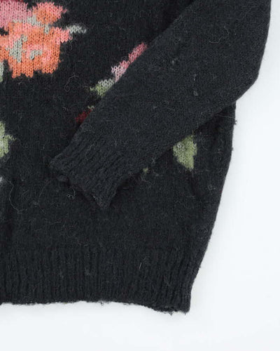 Vintage Women's Flower Printed Mohair Blend Knit Jumper - M