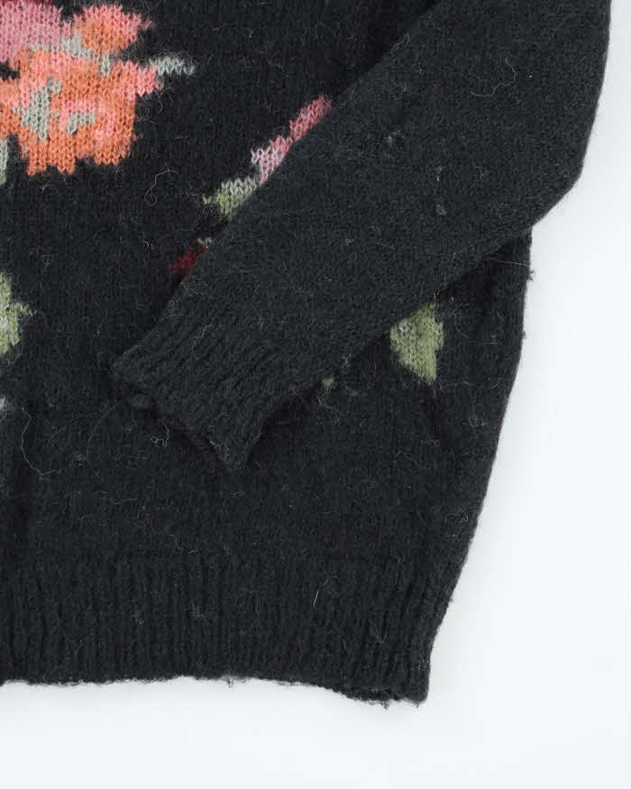 Vintage Women's Flower Printed Mohair Blend Knit Jumper - M