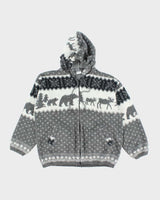 Vintage Women's Animal Printed Zip Up Wool Knit Hoodie - L
