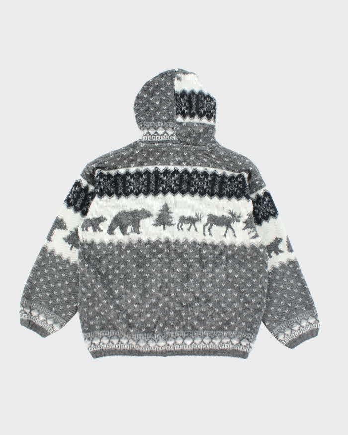 Vintage Women's Animal Printed Zip Up Wool Knit Hoodie - L
