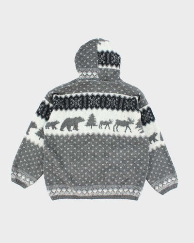 Vintage Women's Animal Printed Zip Up Wool Knit Hoodie - L