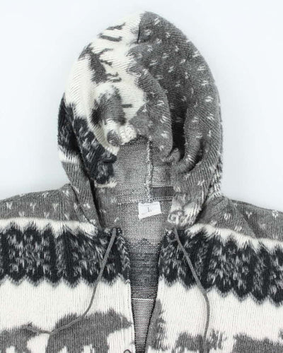 Vintage Women's Animal Printed Zip Up Wool Knit Hoodie - L