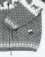 Vintage Women's Animal Printed Zip Up Wool Knit Hoodie - L