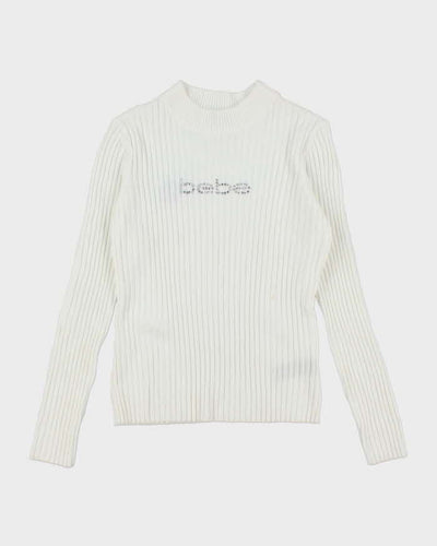 Vintage Women's Y2K BeBe Sequined Ribbed Knit Jumper - L