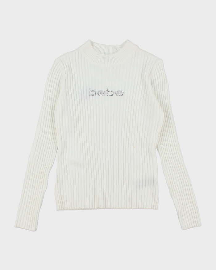 Vintage Women's Y2K BeBe Sequined Ribbed Knit Jumper - L