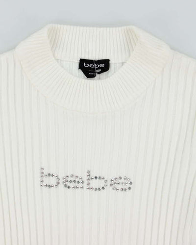 Vintage Women's Y2K BeBe Sequined Ribbed Knit Jumper - L