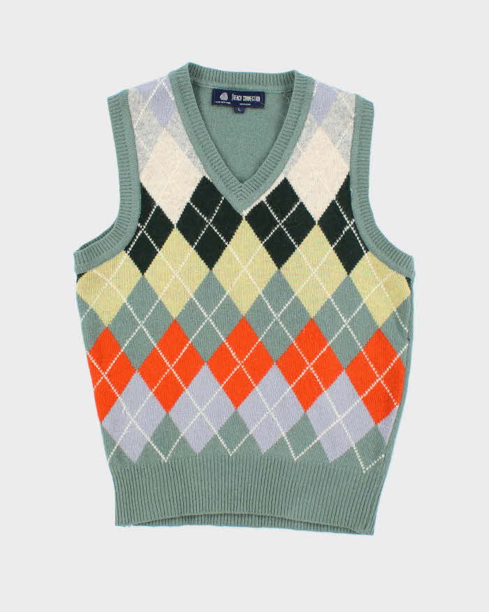 Vintage 80s French Connection Argyle Wool Tank Knit - L