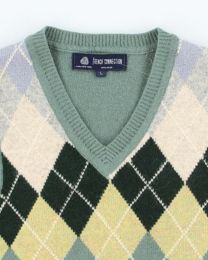 Vintage 80s French Connection Argyle Wool Tank Knit - L