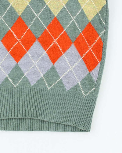 Vintage 80s French Connection Argyle Wool Tank Knit - L