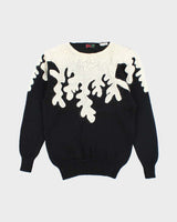 Vintage 80s Iris Wool &amp; Angora Blend Beaded Jumper - L