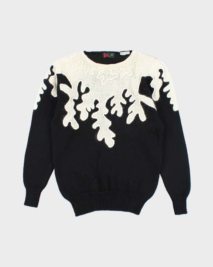 Vintage 80s Iris Wool &amp; Angora Blend Beaded Jumper - L