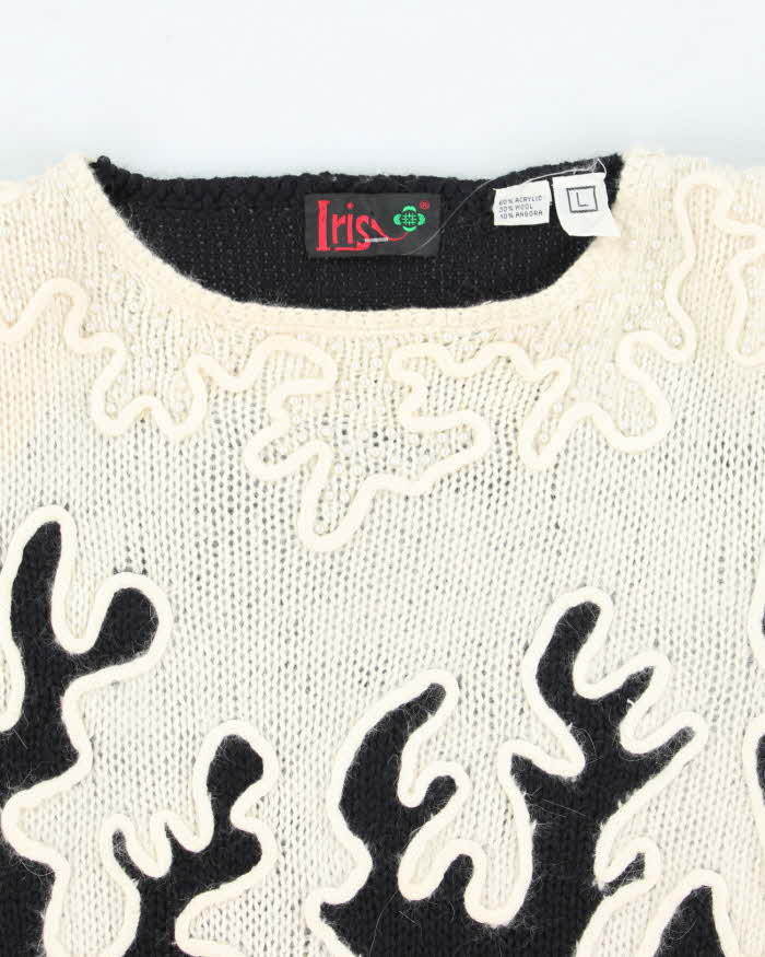Vintage 80s Iris Wool &amp; Angora Blend Beaded Jumper - L