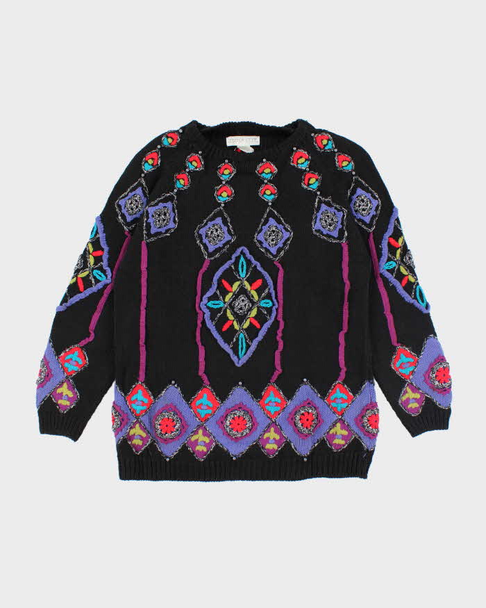 Vintage Oblique Pattern Knit Jumper - L