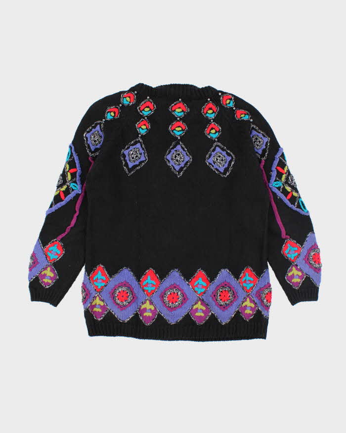 Vintage Oblique Pattern Knit Jumper - L