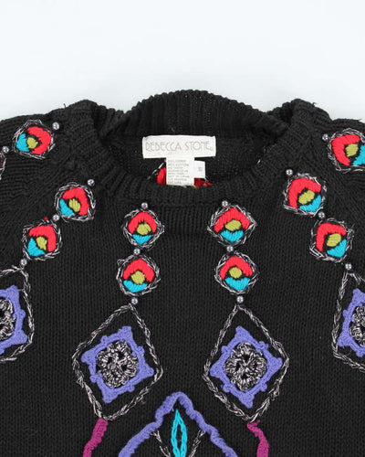 Vintage Oblique Pattern Knit Jumper - L