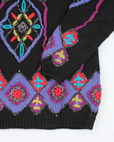 Vintage Oblique Pattern Knit Jumper - L
