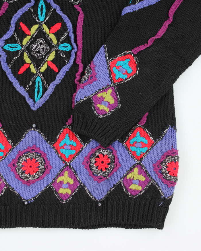 Vintage Oblique Pattern Knit Jumper - L