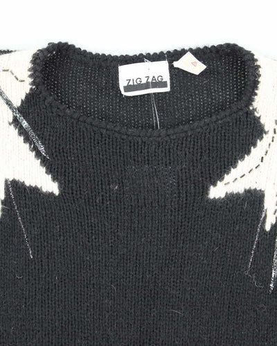 Vintage 80s Zig Zag Wool & Angora Blend Jumper - M