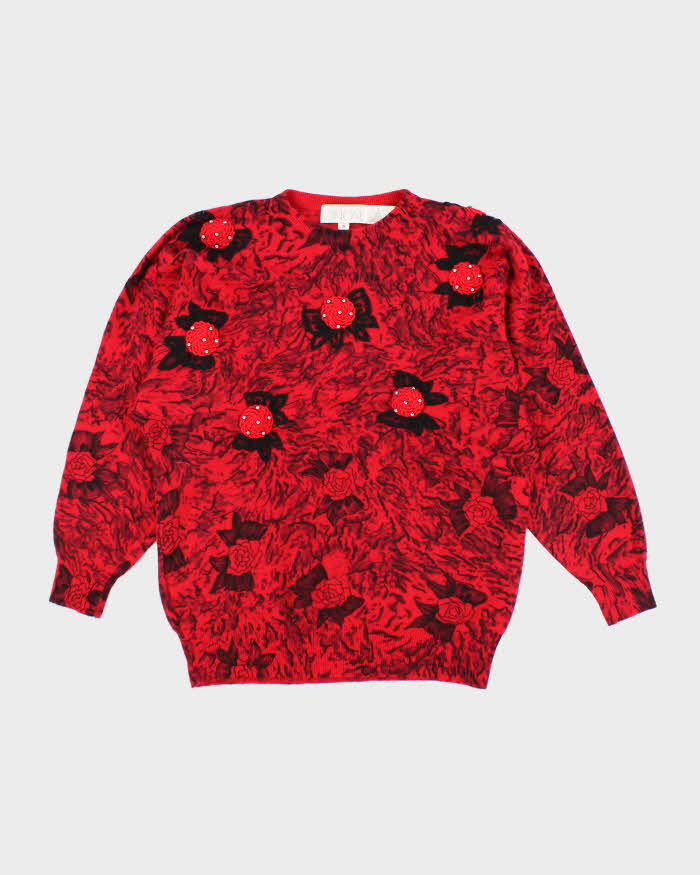 Vintage 80s Wool &amp; Angora Blend Floral Knit Jumper - S