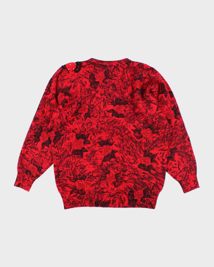 Vintage 80s Wool &amp; Angora Blend Floral Knit Jumper - S