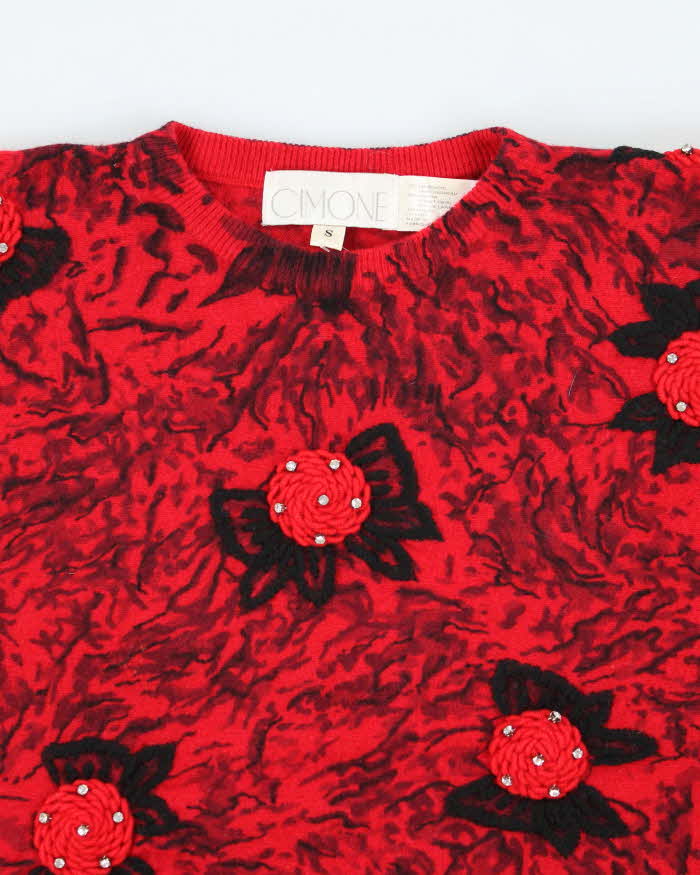 Vintage 80s Wool &amp; Angora Blend Floral Knit Jumper - S