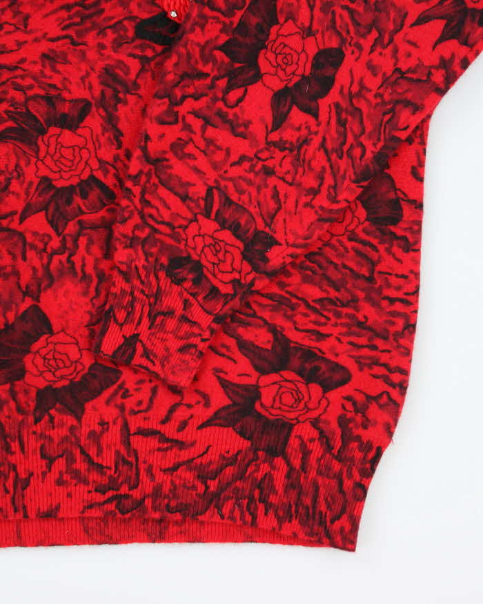 Vintage 80s Wool &amp; Angora Blend Floral Knit Jumper - S