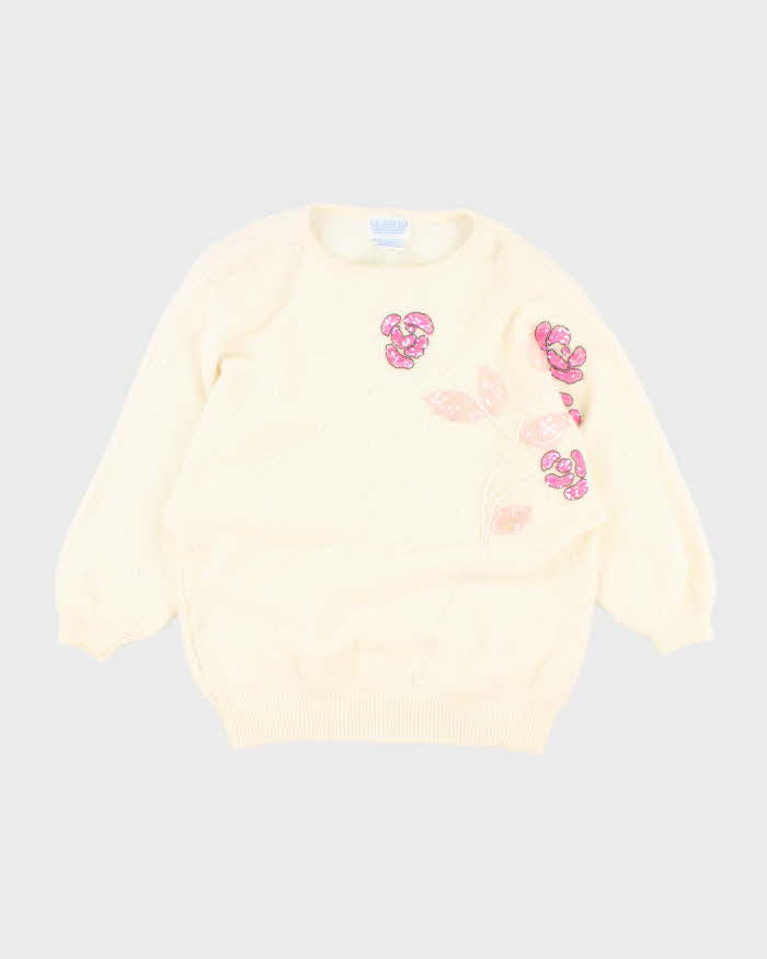 Vintage 80s Kroshetta Beaded Wool & Angora Blend Jumper - L