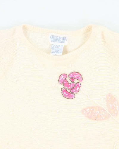 Vintage 80s Kroshetta Beaded Wool & Angora Blend Jumper - L