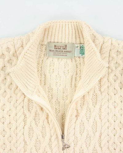 Vintage Aran Sweater Market Wool Zip-Up Jumper  - L