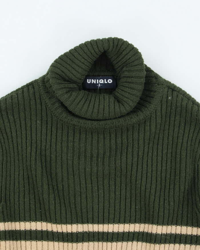 Vintage Y2k 00s Uniqlo Green Knit Roll Neck Jumper - S