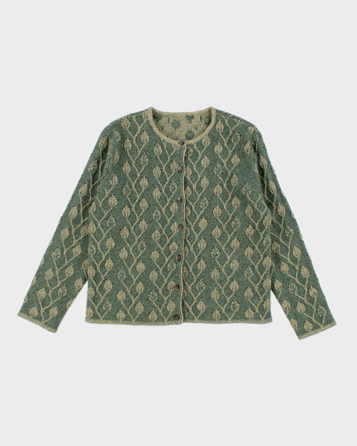 Vintage Green Wool Pattern Cardigan - XL