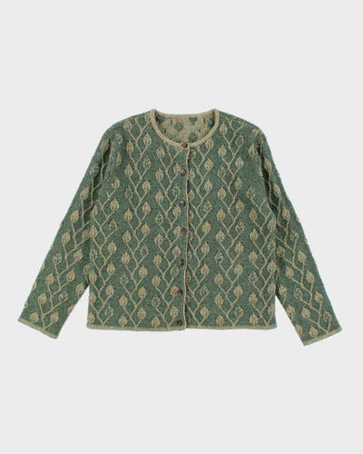Vintage Green Wool Pattern Cardigan - XL