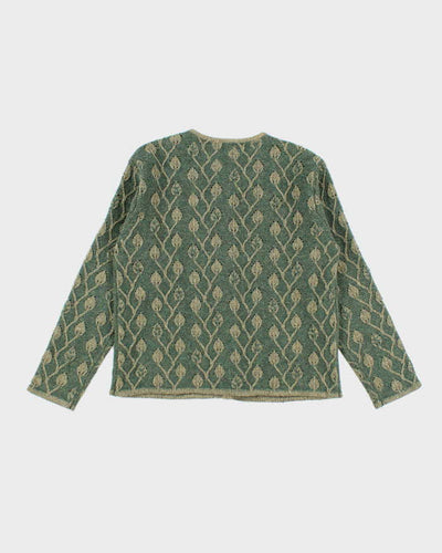 Vintage Green Wool Pattern Cardigan - XL
