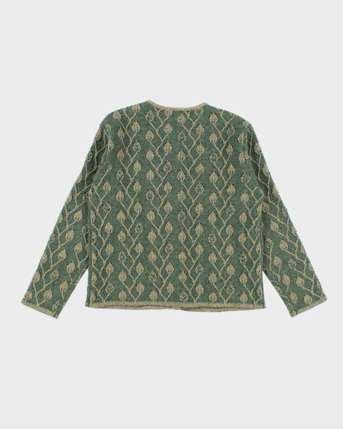 Vintage Green Wool Pattern Cardigan - XL