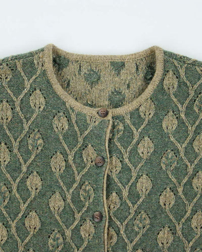 Vintage Green Wool Pattern Cardigan - XL