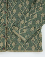 Vintage Green Wool Pattern Cardigan - XL