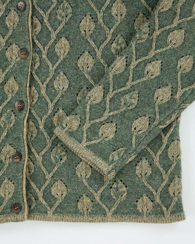 Vintage Green Wool Pattern Cardigan - XL