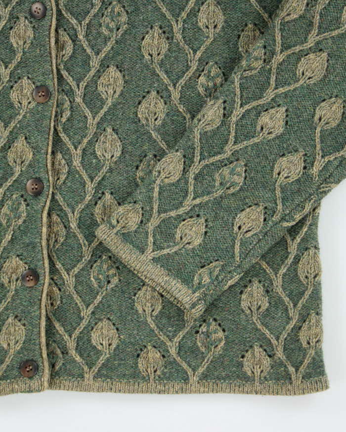 Vintage Green Wool Pattern Cardigan - XL