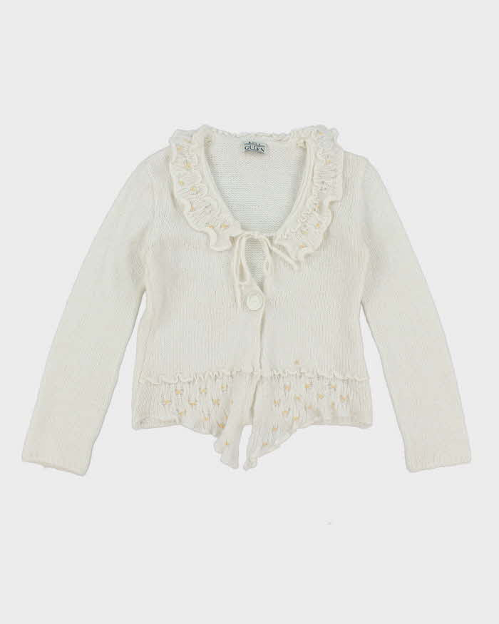 Vintage Y2k 00s Moda Gulen Mohair Blend Sequin Ruffle Cardigan - S